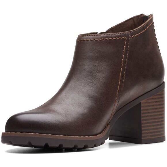 NEW CLARKS Leather Leda Step Heeled Booties Dark Brown for women 462mn - Picture 4 of 8